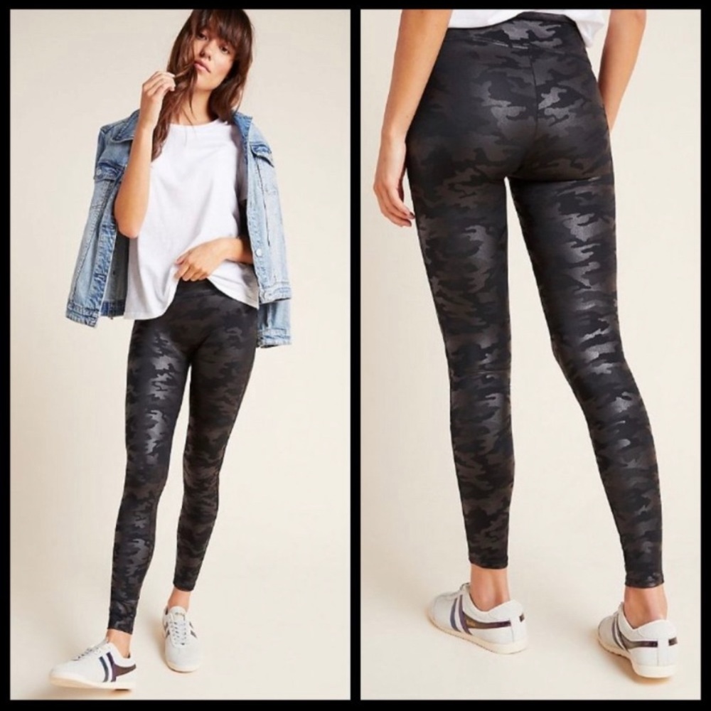 Spanx Faux Leather Black Camo Leggings